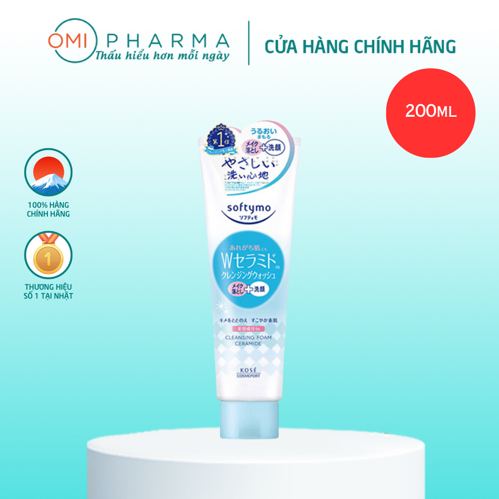 Sữa rửa mặt và tẩy trang tạo bọt dưỡng ẩm bổ sung ceramide softymo kóse nhật bản 190g