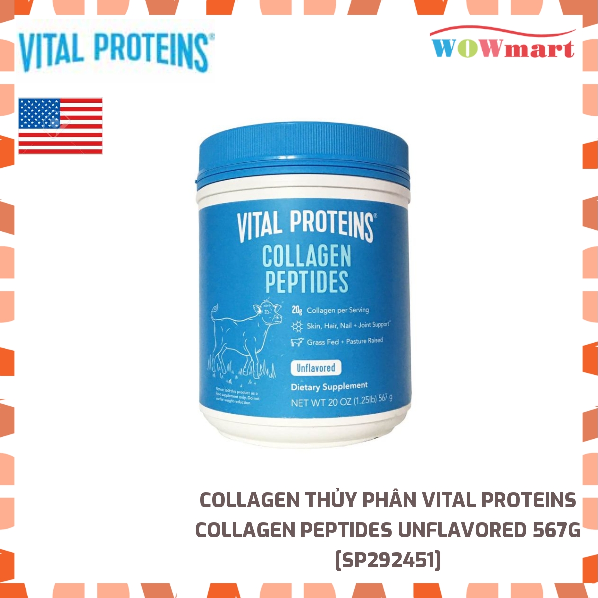 Collagen thủy phân Vital Proteins Collagen Peptides Unflavored 567g