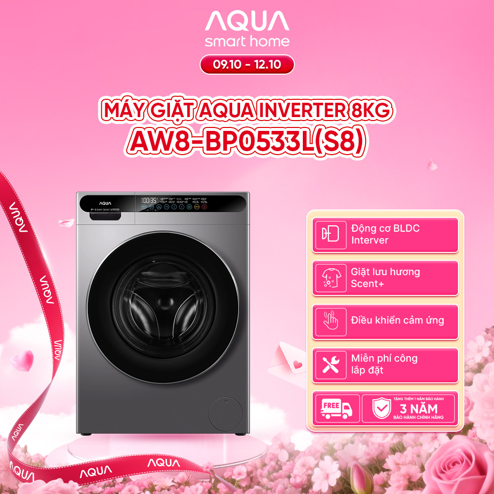[Coming Out in 2026] Aqua Inverter 8kg Front-Load Washing Machine Aw8-Bp0533L(S8) - 2-Year Warranty - Free Shipping Nationwide