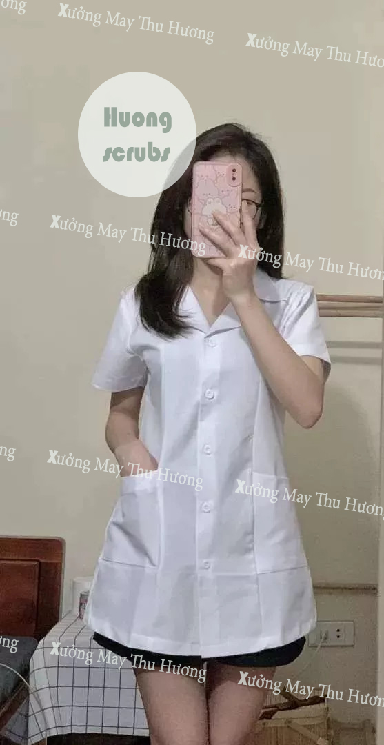 Bộ quần áo blouse cộc tay, blu dáng ngắn y tá, điều dưỡng, dược sĩ, spa, y tế