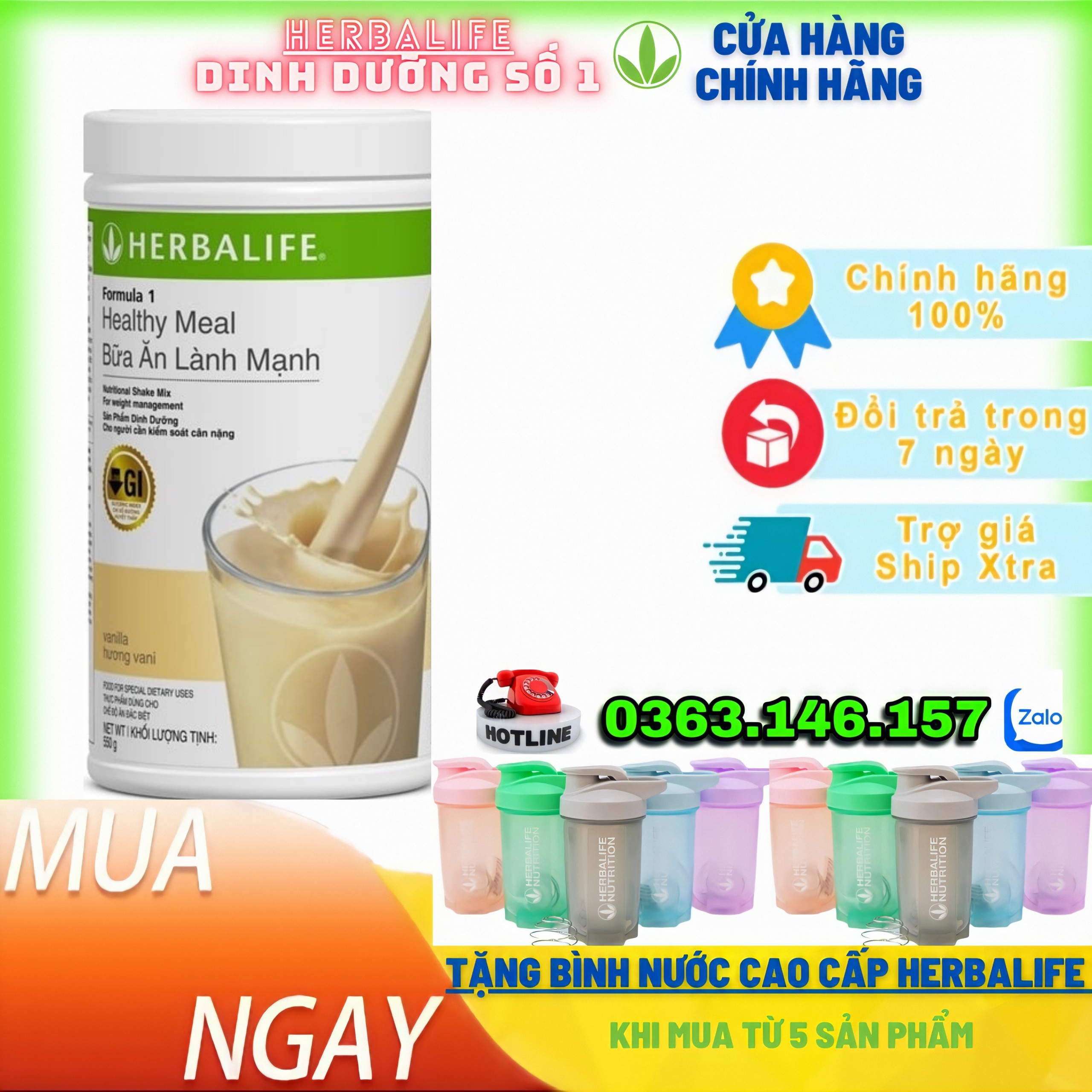 [KHUYẾN MÃI] ƯU ĐÃI TẶNG BÌNH LẮC CAO CẤP HERBALIFE từ 5 sp - F1 Bữa Ăn Lành Mạnh Herbalife - Hương Vị Vani - Hỗn Hợp Dinh Dưỡng Toàn Diện Công Thức 1 - Formula 1 Healthy Meal - Bua An Lanh Manh Herbalife - Tăng Cân - Giảm Cân