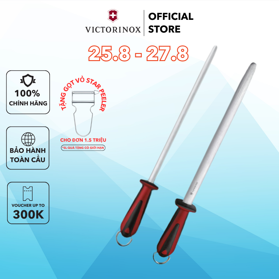 Dụng cụ mài dao dual Grip, honing steel, micro-fine cut Victorinox Thụy Sỹ