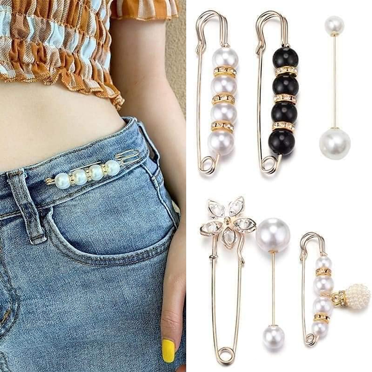 Set khuy cài quần jean, nút gài, nút cài chiều chỉnh lưng quần, khuy cài áo ngọc trai, thu nhỏ lưng quần - Ghim Cài Váy áo