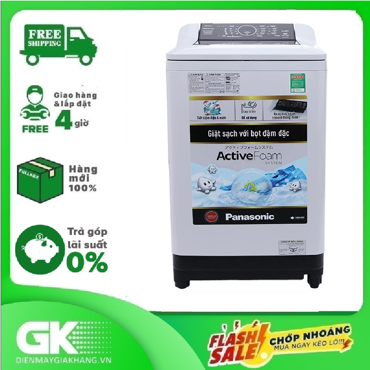Trả góp 0% - máy giặt panasonic 9 kg na-f90a4grv- bảo hành 2 năm
