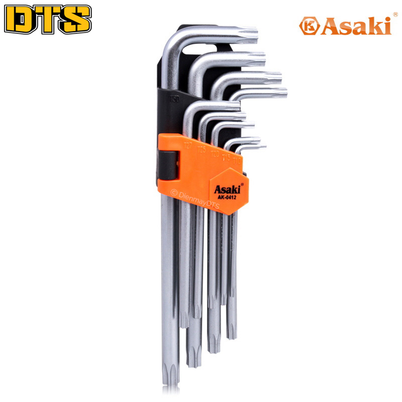 Bộ hoa thị 9 chi tiết t10 - t50 asaki ak-0413, bộ lục giác bông asaki
