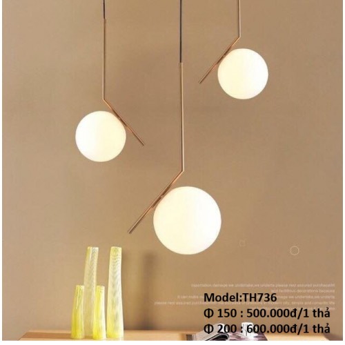 Đèn thả chao cầu thủy tinh trắng cành chéo TH210