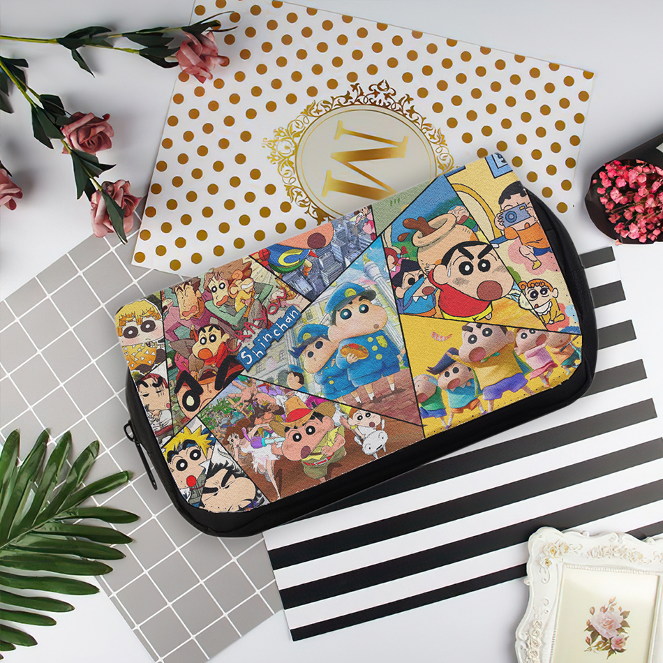 Hộp Bút Shin Cậu Bé Bút Chì - Crayon Shinchan, Túi Đựng Bút Bằng Vải Hai Lớp Đa Năng