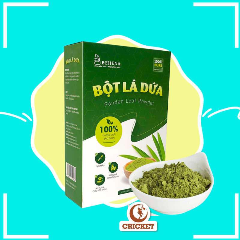 Bột Lá Dứa Behana - Hộp 50g , bột tạo màu xanh lá đẹp mắt và tạo mùi thơm cho món ăn siêu tiện lợi