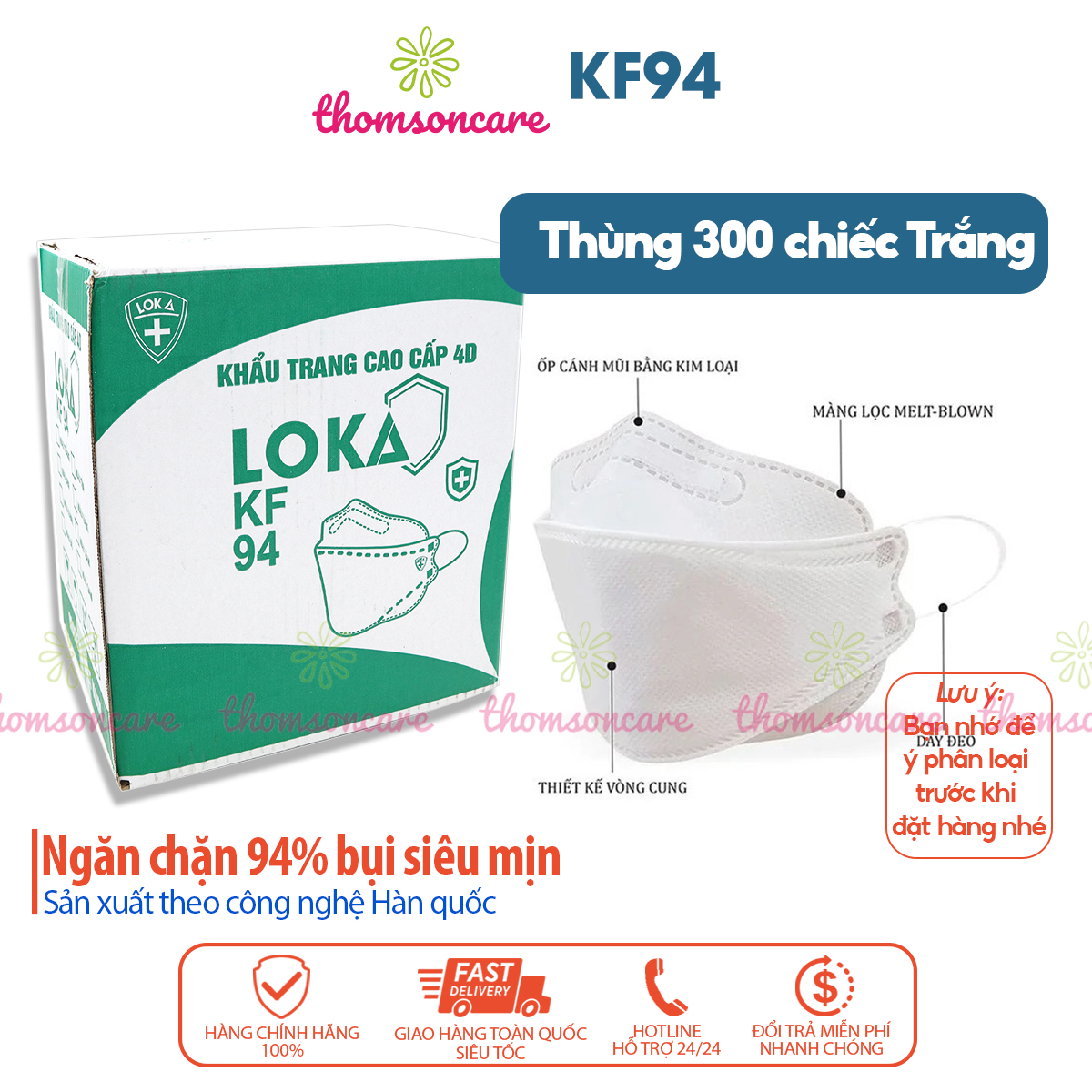 Khẩu trang KF94 Loka công nghệ 4D Hàn Quốc, kt y tế chống bụi kháng khuẩn khau trang 4d KF 94
