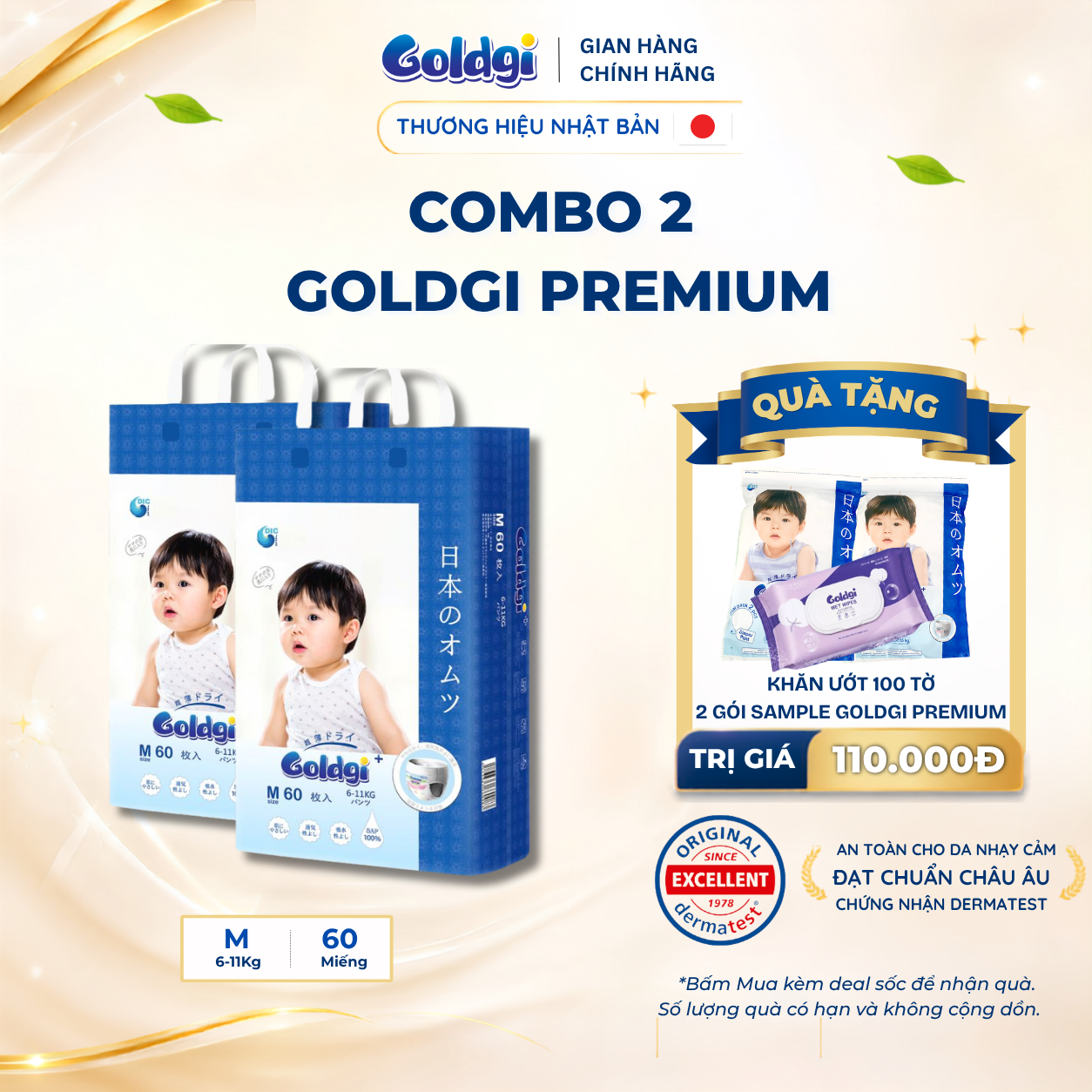 COMBO 2 Bỉm quần Goldgi Premium cao cấp mềm mại như nhung, siêu thoáng chống tràn cho bé từ 6KG