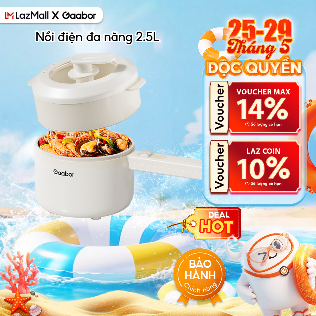 [HỎA TỐC HCM] Nồi điện đa năng dung tích 2.5L Gaabor EC-30M01A chống dính 2 mức nhiệt điều chỉnh kèm xửng hấp - Bảo hành 12 tháng 1 đổi 1