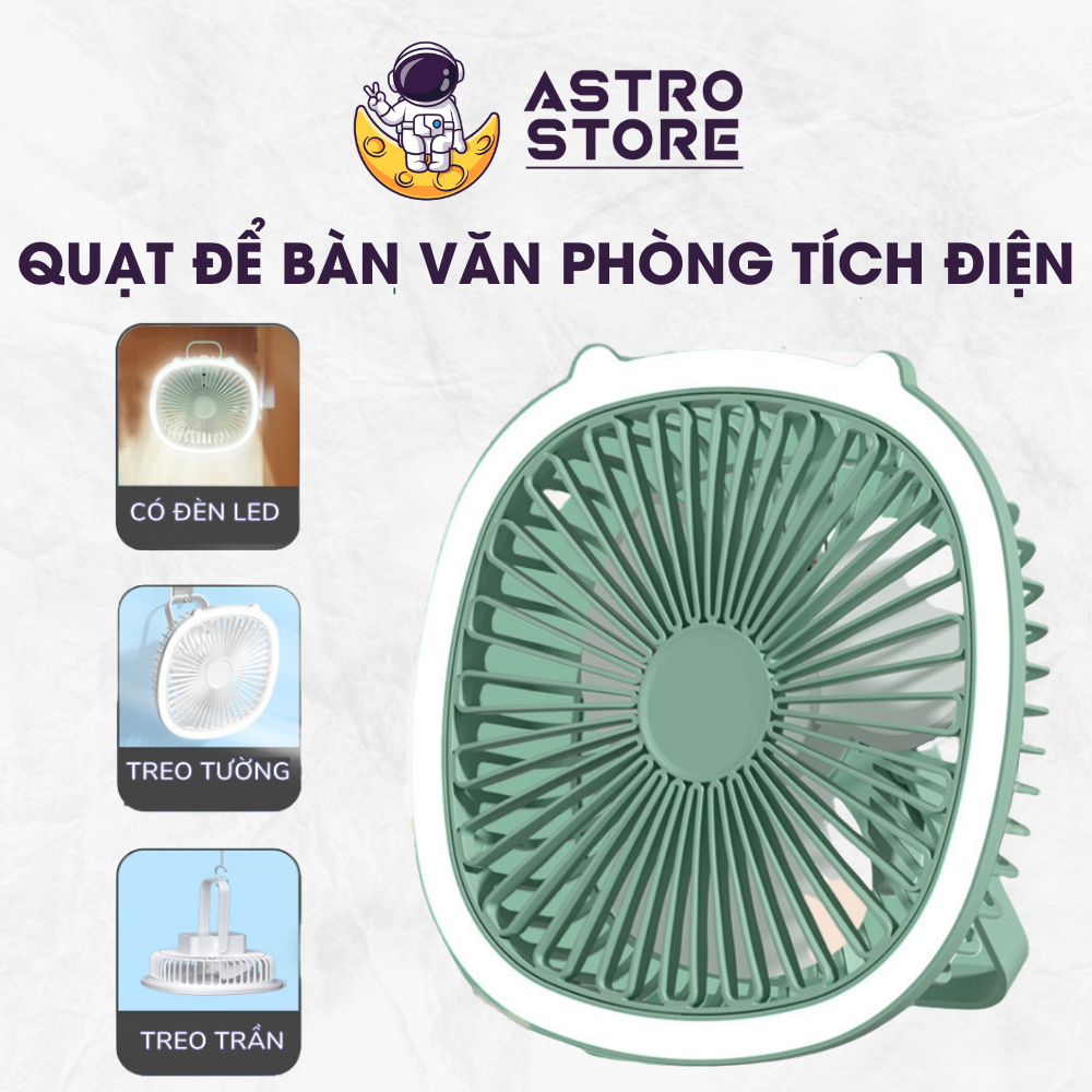 Quạt để bàn mini, quạt tích điện để bàn văn phòng treo tường có đèn led sạc pin usb 3 tốc độ gió, bảo hành 6 tháng
