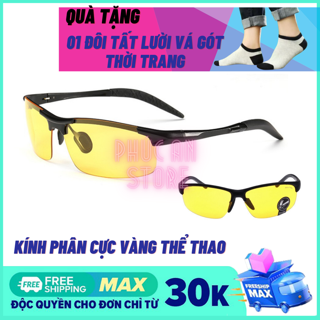 [HCM]Kính Phân Cực Nhìn Xuyên Đêm Phong Cách Phi Công Thể Thao ( Vàng) + Tặng 01 Đôi Tất Lười Vá Gót Thời Trang Phong Cách - Phúc An Store