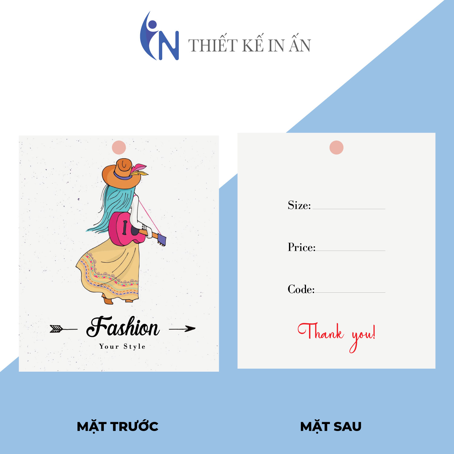 [HCM]Mác quần áo Tag nhãn quần áo  IN GIÁ RẺ cho shop bán hàng quần áo thời trang bìa cứng cán màng chất lượng cao - Gói 100 bộ - size 4x5cm