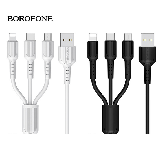 Dây sac 3 Đầu đa năng Borofone Bx16 - c&aacutep sạc 3 in 1 - cap sac - d&acircy sac - c&aacutep sạc iphone - sam sung - Apple Micro Type-C - day sac đa năng