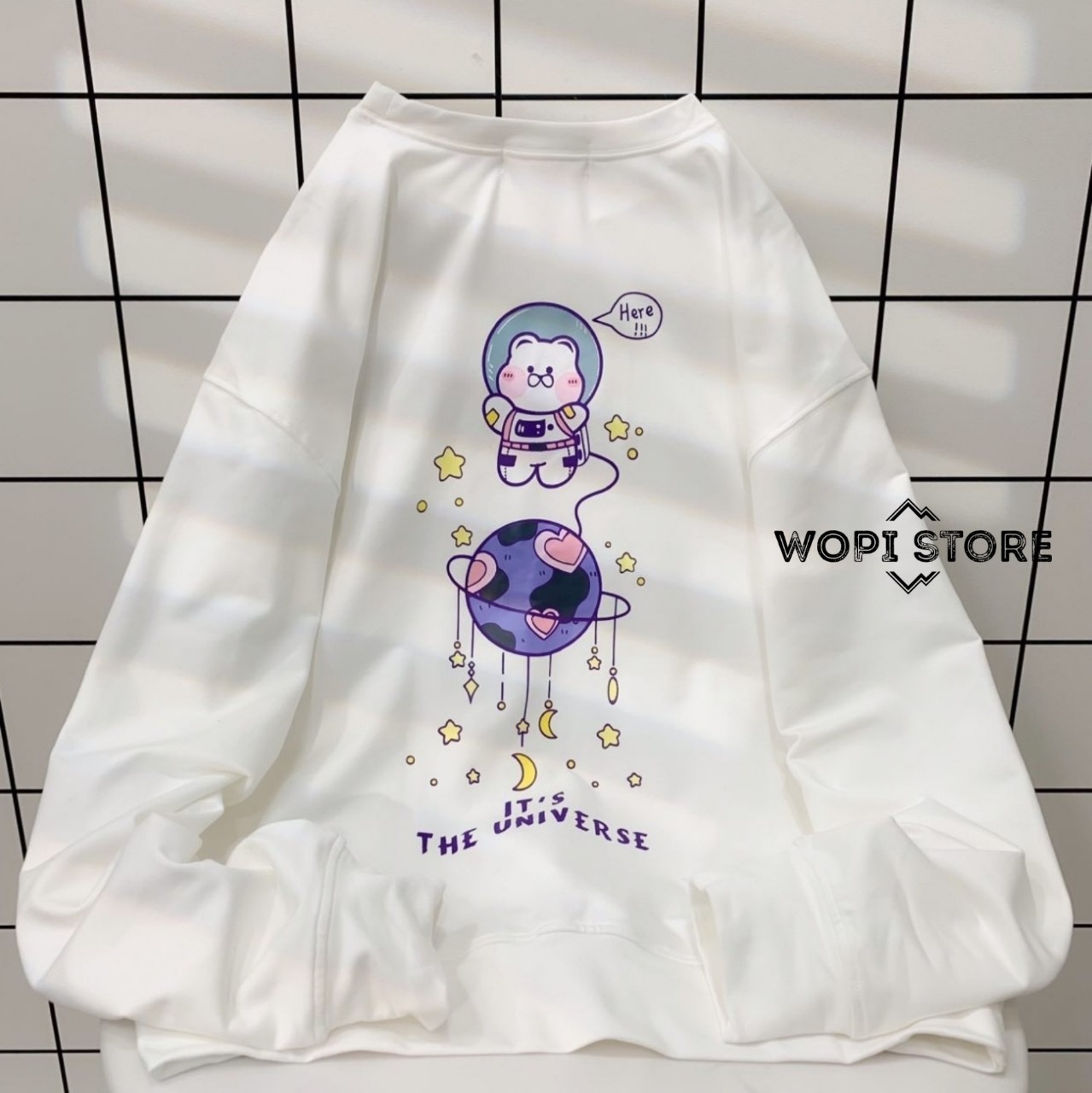 Áo sweater nỉ uni moon tay dài form rộng ulzzang
