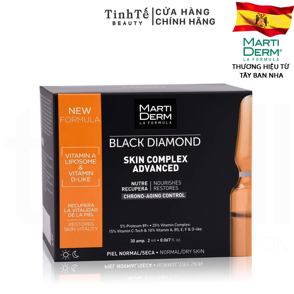 Ampoule Chống Oxy Hoá, Trẻ Hóa & Làm Sáng Da 5% Proteum 89+, 15% LAA - MartiDerm Black Diamond Skin Complex Advanced (2ml x 30 ống)