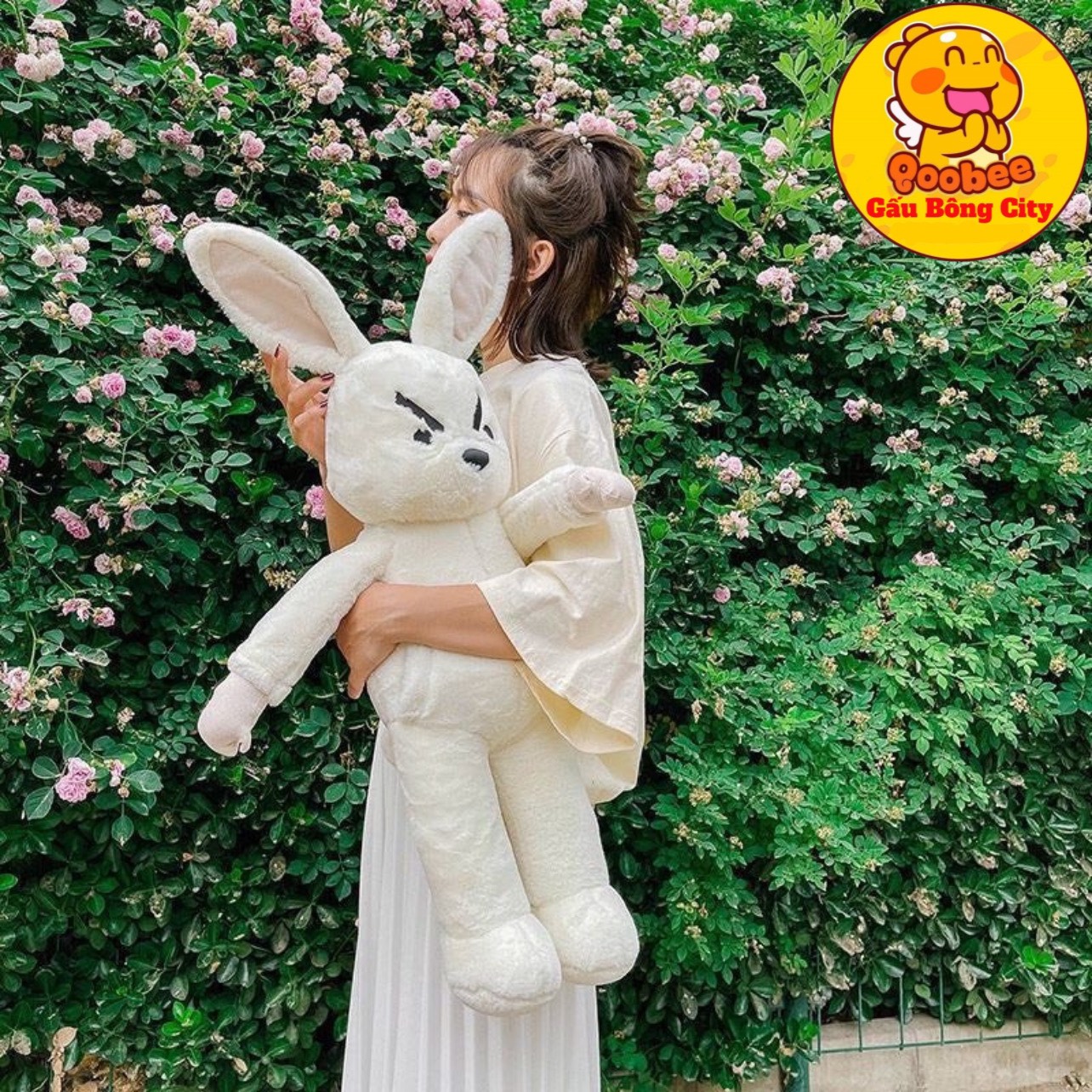 ● gấu bông thỏ trắng giận dữ mặt quạu lông xù - thỏ giận dữ cao cấp gấu bông city