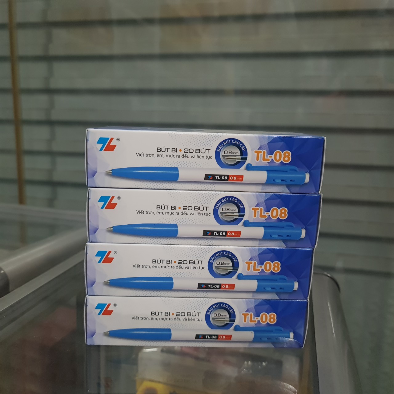 Viết Bi Thiên Long TL 08 - Viết Bi Xanh, Đầu Bi 0.8mm , Hộp 20 Cây Dùng Văn Phòng Trường Học | VPP Minh Phúc