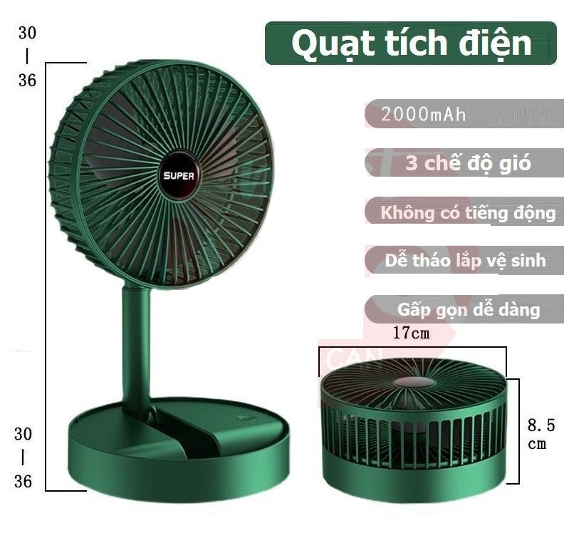 Quạt Super mini tích điện để bàn gấp gọn tiện dụng 3 cấp độ thời gian sử dụng tới 8 tiếng phân phối bởi Ucamart ( SIÊU BỀN )