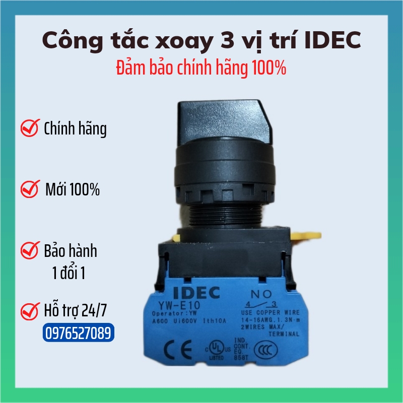 Yw1s-3e20 idec công tắc xoay 3 vị trí 45° 2no
