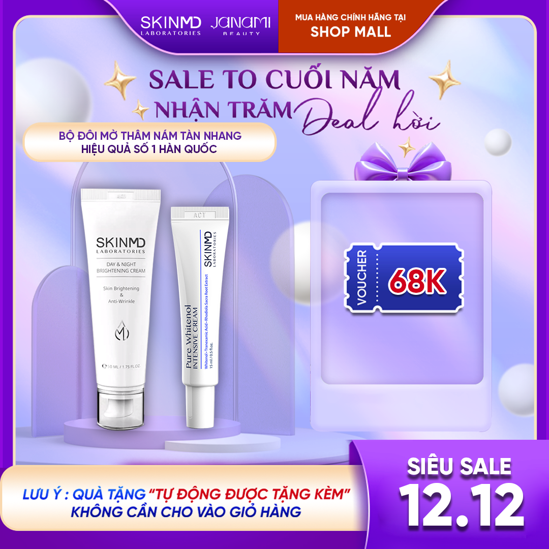 Bộ đôi xóa mờ nám đốm, ngăn ngừa sắc tố đậm melanin và dưỡng da sáng đều màu Skinmd Pure Whitenol Intensive Cream và Cream Brightening