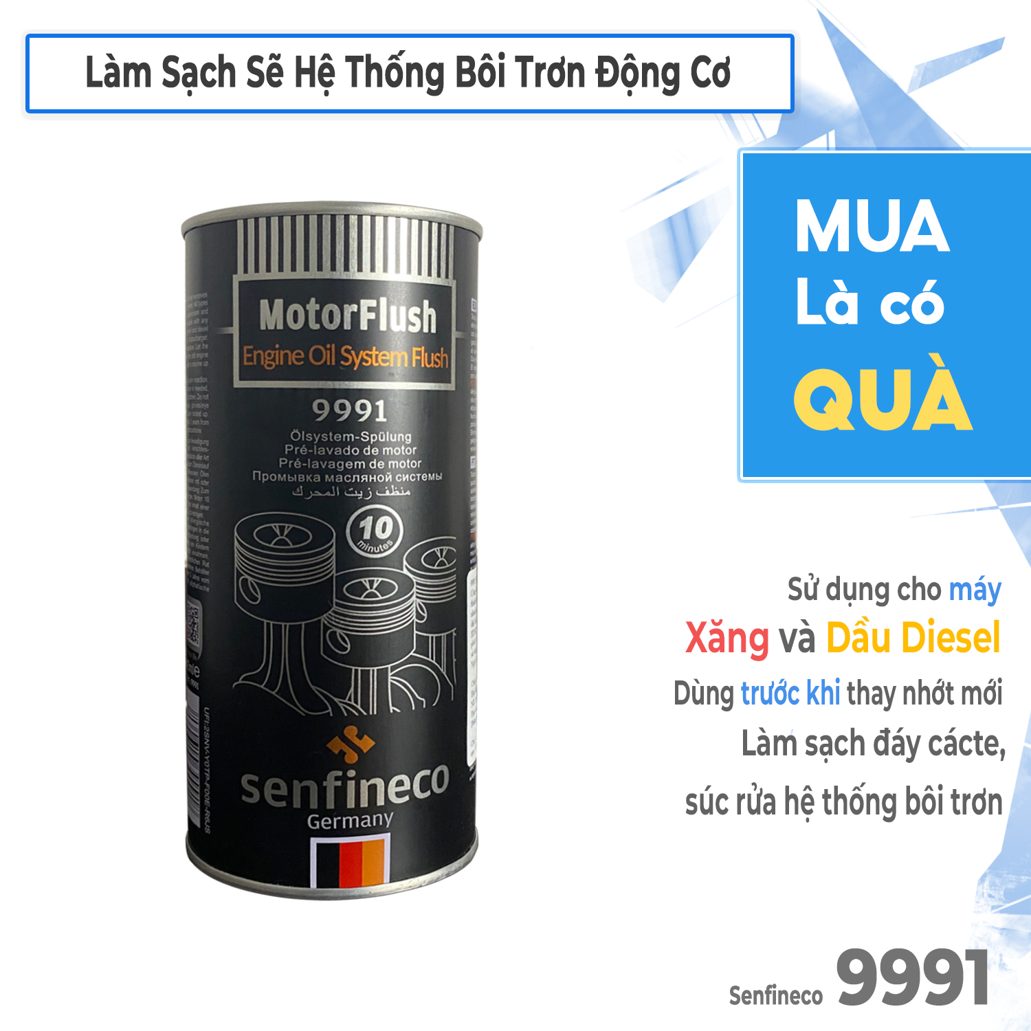 Senfineco 9991 xả nhớt sạch sẽ hệ thống bôi trơn dầu nhớt động cơ