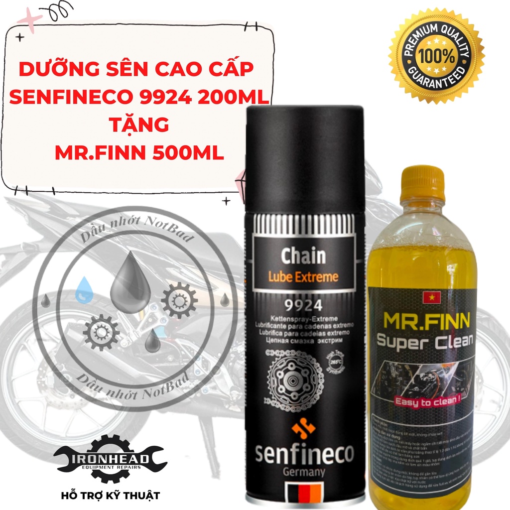 Xịt dưỡng sên , xích senfineco9924 chain lube extreme 200ml tặng Mr.Finn 500ml