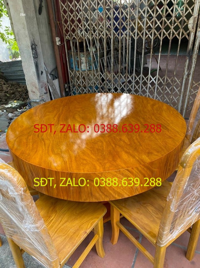bộ bàn ghế ăn bàn tròn 6 ghế gỗ hương vân nam phi .