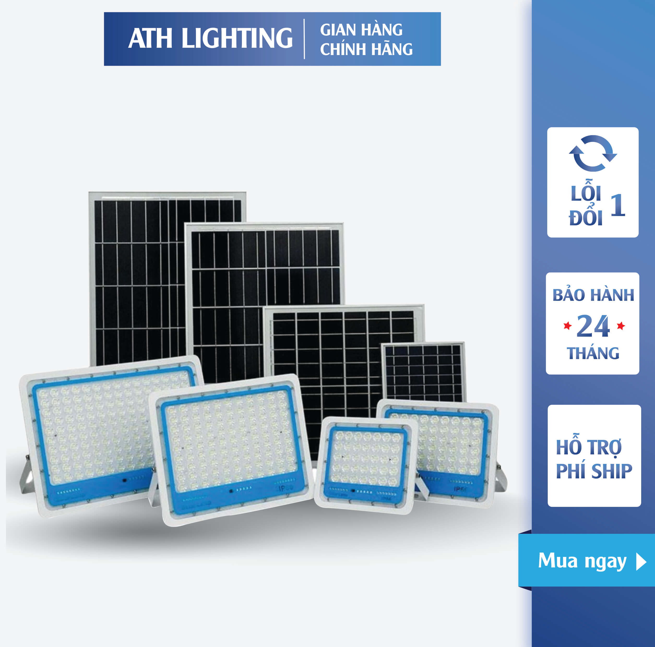 [SALE 25-29.6 - TẶNG BÓNG TÍCH 20W] Đèn năng lượng mặt trời ATH LIGHTING Loại đèn led năng lượng chống loá chiếu sáng sân vườn thời gian sáng 12h kèm điều khiển từ xa