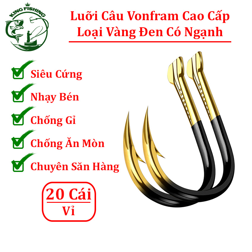 [Vỉ 20 cái]lưỡi câu cá Vonfram có ngạnh cao cấp Kingfishing KF02 chất liệu siêu cứng và sắc bén chống ăn mòn chuyên câu đơn câu đài câu cần câu máy