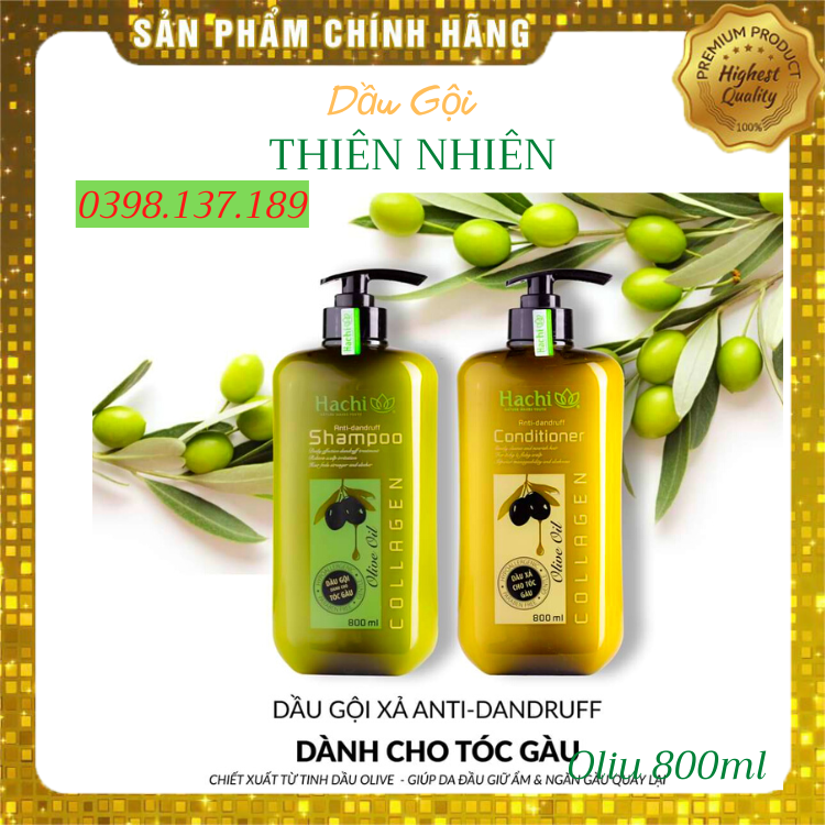 Cặp dầu gội và dầu xã oliu hachi 800ml dành cho tóc bị gàu