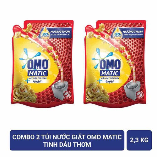 Combo 02 túi nước giặt omo matic có tinh dầu hương thơm comfort - 2l