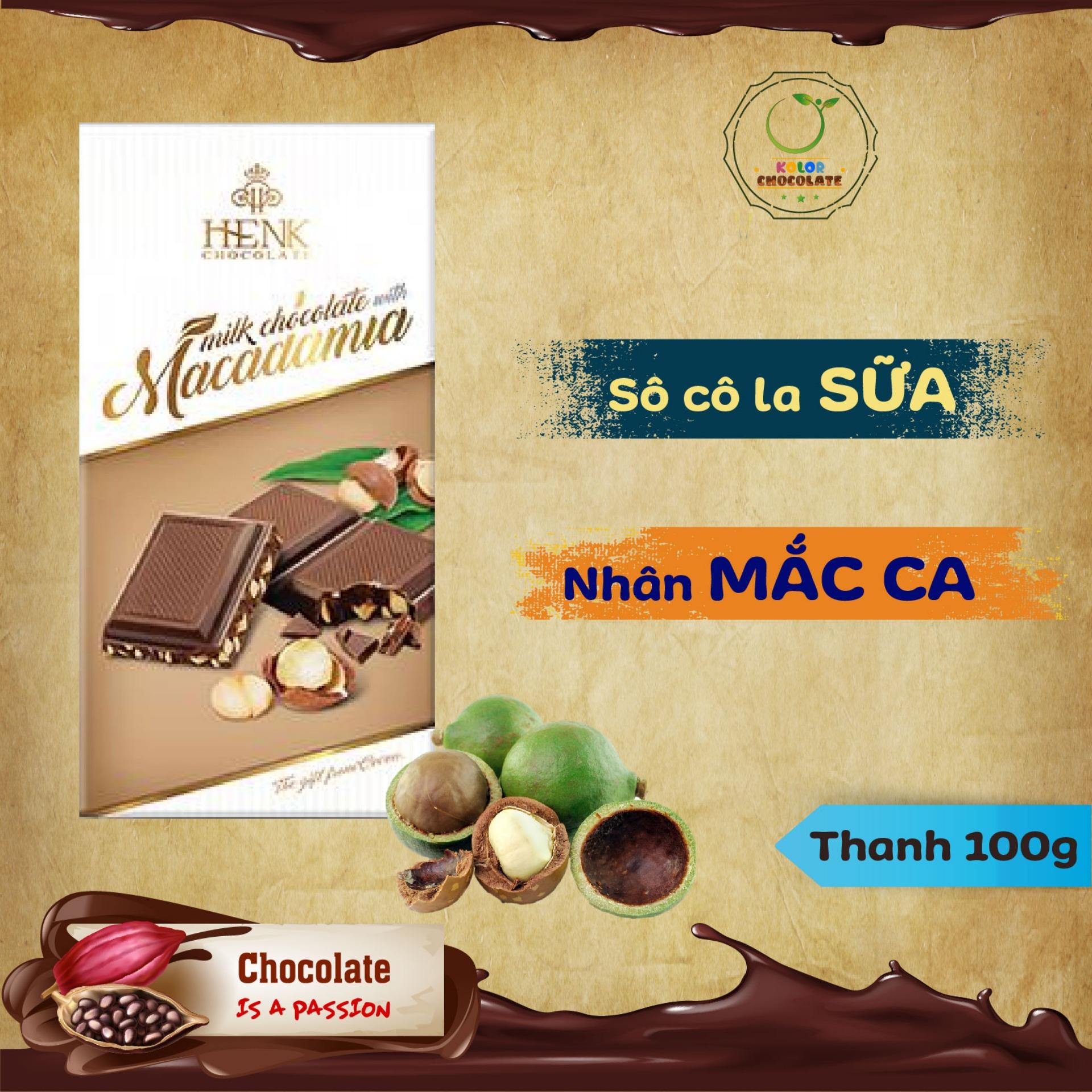 Socola sữa nhân hạt mắc ca thanh 100g | Henk Chocolate