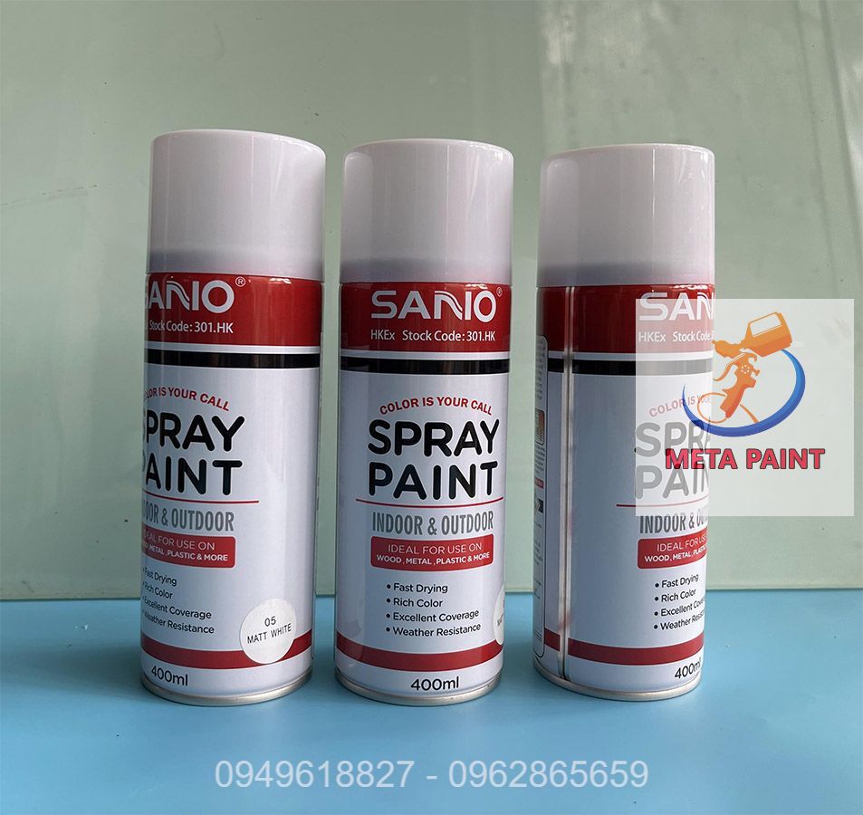 Sơn xịt SANO màu Trắng Mờ chai 400ml màu mờ đẹp gốc nhựa sơn oto