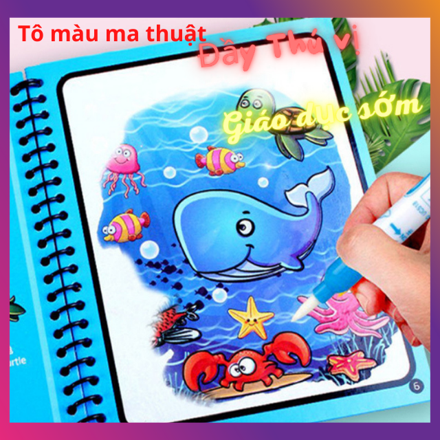 [GIÁO DỤC SỚM]Sách tô màu nước ma thuật, tập tô màu nước thần kỳ tự xóa Magic Water Book - Giáo dục toàn diện Montessori - Sách sử dụng nhiều lần
