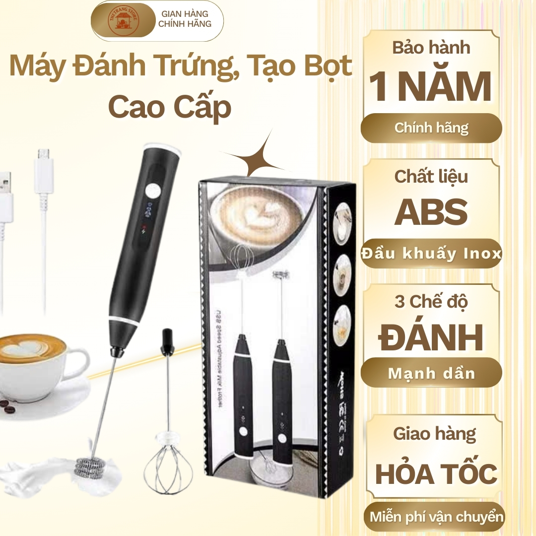 Máy Đánh Trứng Tạo Bọt Cà Phê Mini Cầm Tay 3 Tốc Độ Sạc USB Inox 304 Cao Cấp