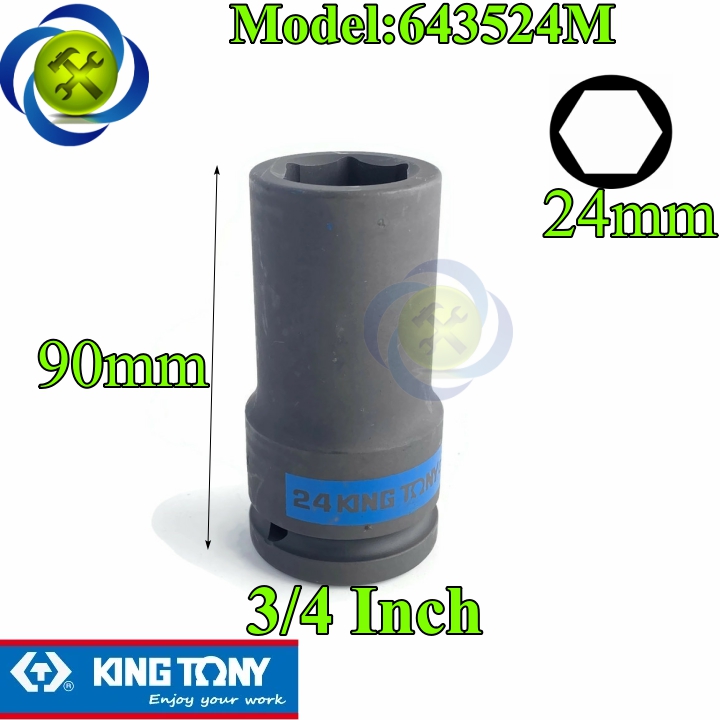 Tuýp 24mm 3/4 kingtony 643524m 6 cạnh màu đen dài