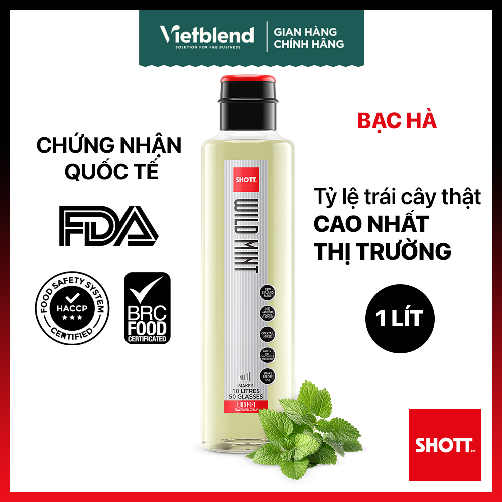 Syrup SHOTT Vị Bạc Hà (Wild Mint) Chai 1 Lít - Nguyên Liệu Pha Chế Đồ Uống