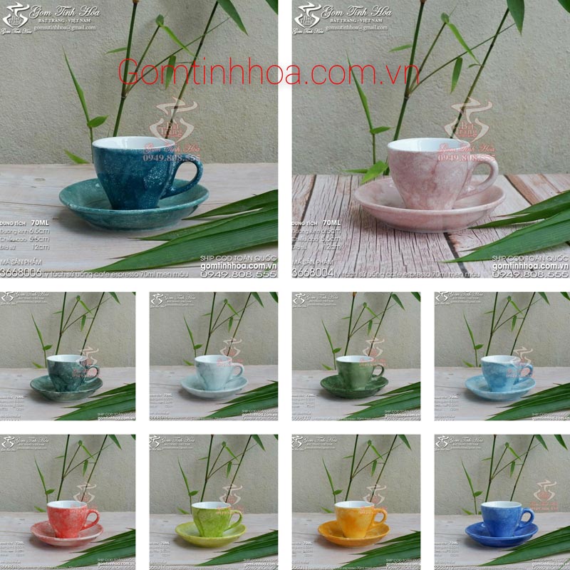 Ly tách sứ uống cafe espresso 70ml men vân đá gốm sứ Bát Tràng