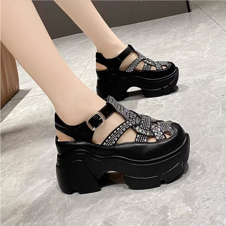 Sandal đế xuồng đính đá 9cm siêu nhẹ ps499-1325