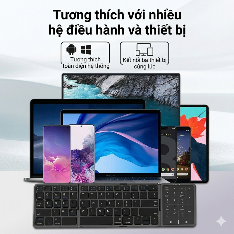 Bàn Phím Gấp Gọn Bluetooth B89ST Có Touchpad & Phím Số – Kết Nối 3 Thiết Bị, Pin Sạc Type-C, Siêu Mỏng Nhẹ Cho Laptop PC Điện Thoại