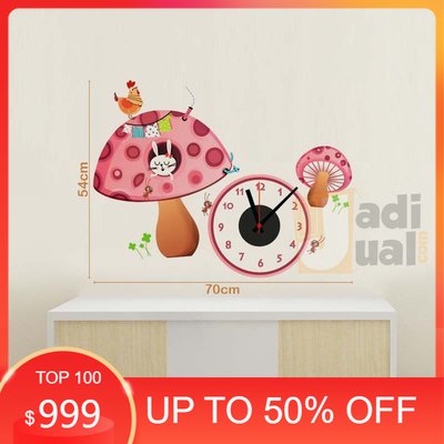 Đồng hồ kèm decal trang trí hình Nấm hồng