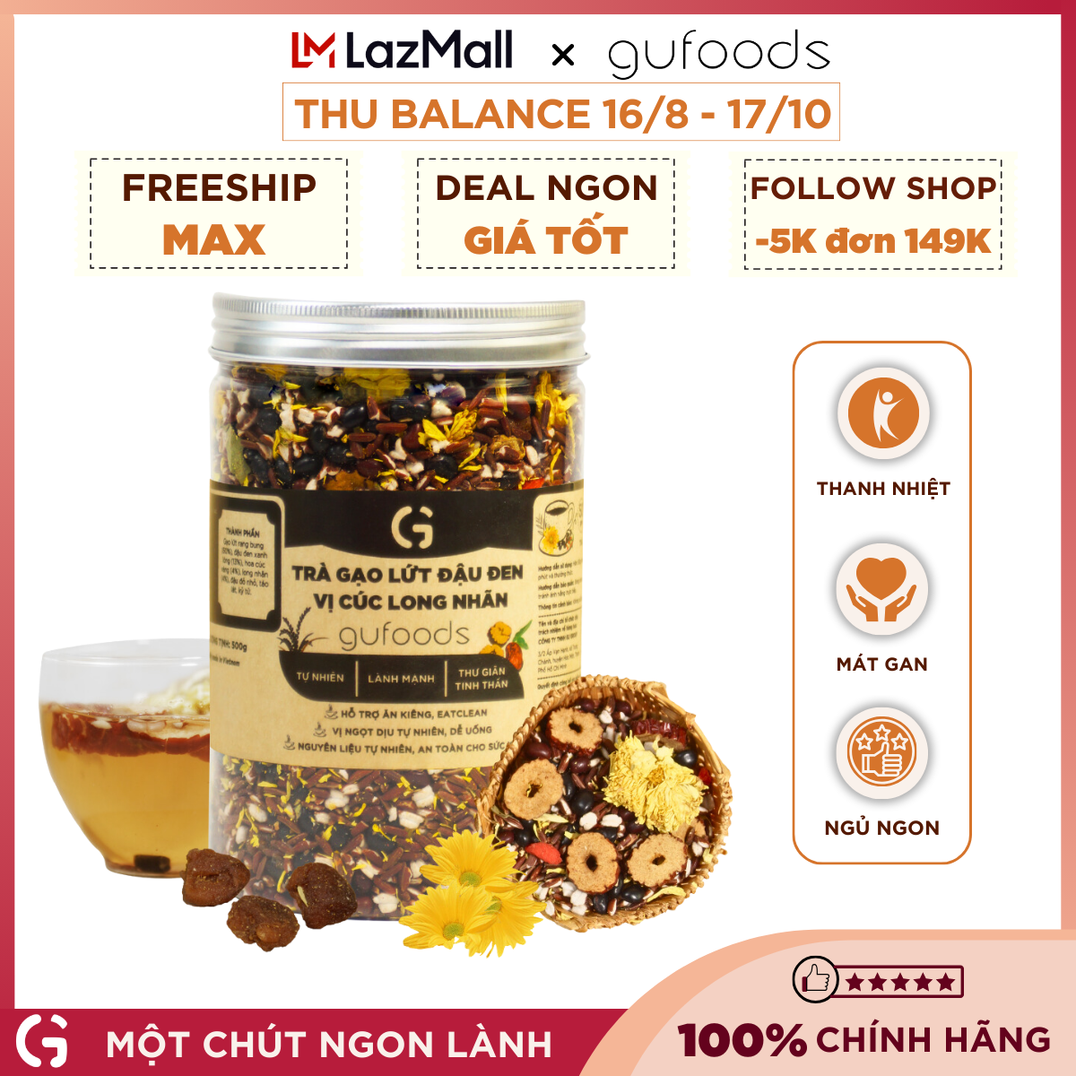 Trà gạo lứt đậu đen thanh nhiệt GUfoods - Tự nhiên, Healthy, Thanh lọc cơ thể, Mát gan, Cải thiện giấc ngủ, Đa dạng hương vị