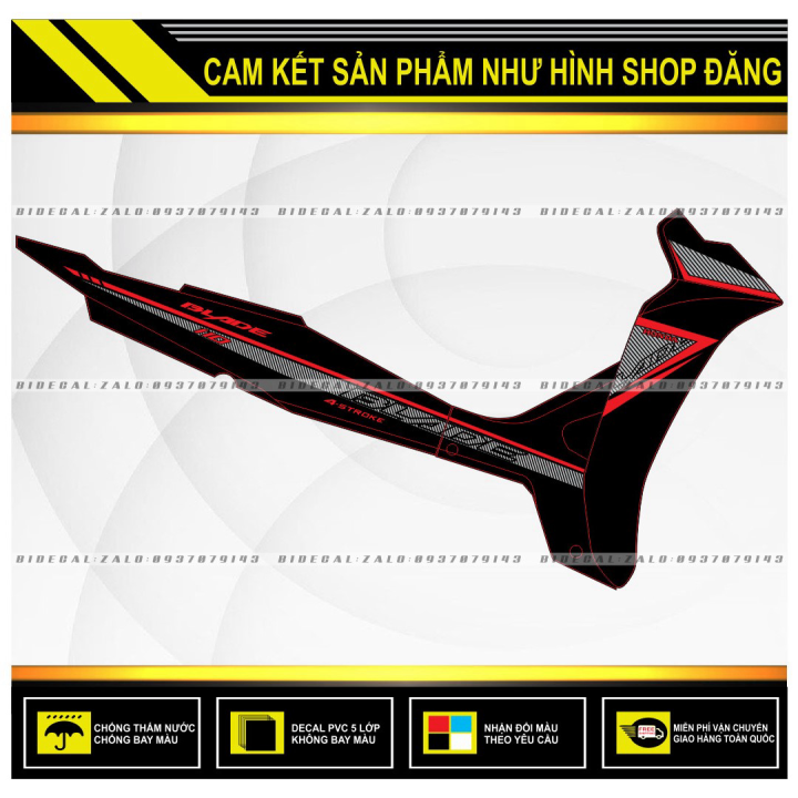 Tem rời wave blade 110 chế phối đỏ đen nhám