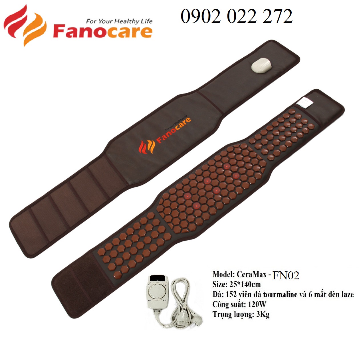Đai đá nhiệt nóng đá tourmaline kèm tia laze giúp giảm đau lưng, giảm mỡ bụng, thoát bị đĩa đệm FN 02