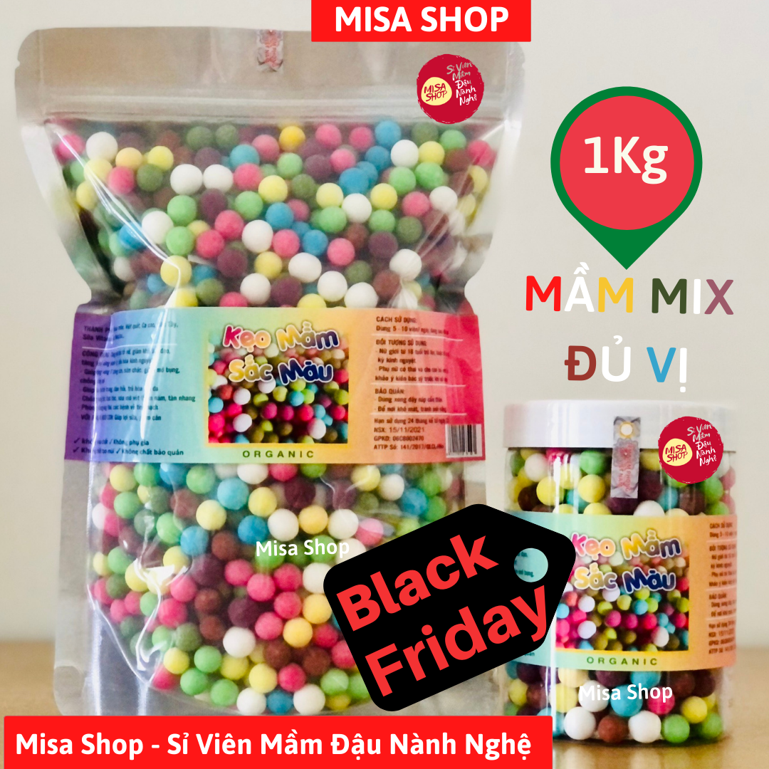 [MIỄN SHIP] Túi 1kg viên mầm đậu nành mix đủ vị matcha sữa dâu tây việt quất collagen khoai môn nguyên xơ tảo - Viên kẹo mầm mix vị sắc màu Misa Shop