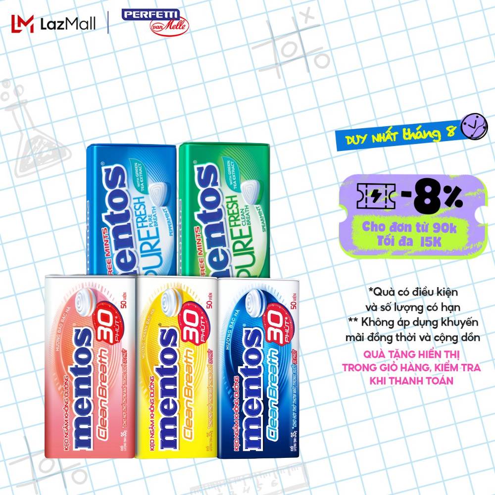 Kẹo ngậm không đường Mentos Clean Breath nhiều hương (hộp lẻ)