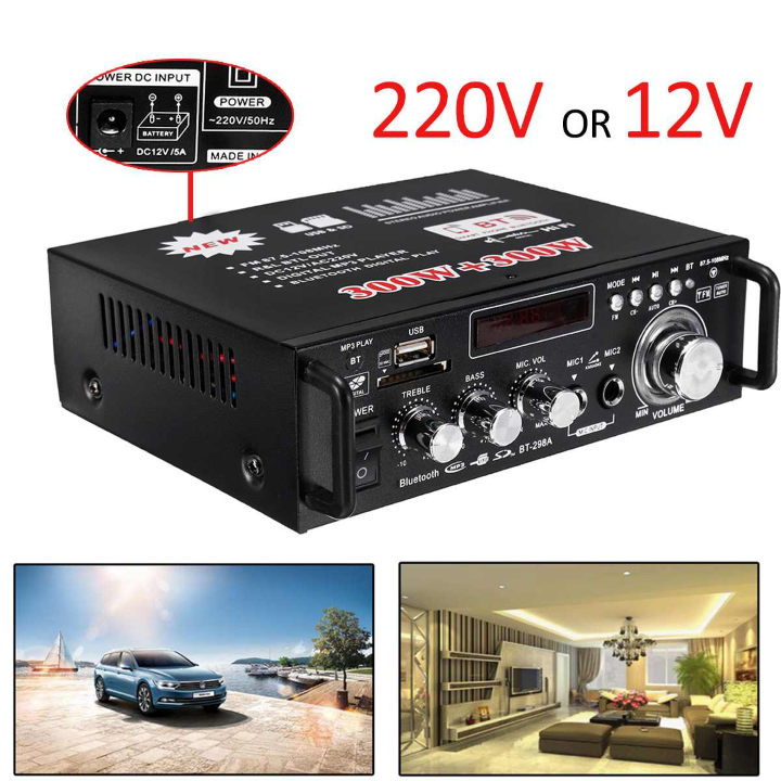 12V 220V BT-298A 2CH LCD Display Digital HIFI Audio Stereo Power Amplifier Bluetooth FM Radio Car Home 600W - Đang Hot Ampli Mini Loa Amly Bluetooth BT309A 800W Cao Cấp Loại Tốt Amply Hát Karaoke Gia Đình Amply Mini Gia Re, Cổng Usb, Thẻ Sd