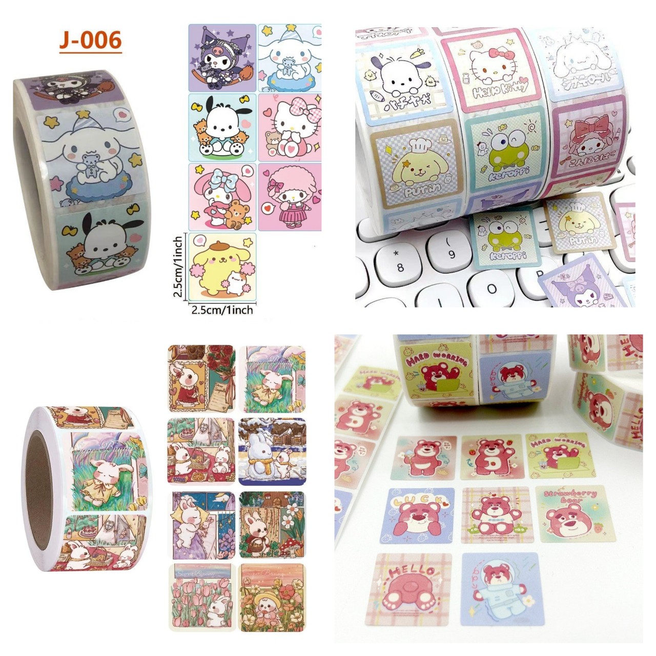 Cuộn 500 tem Sticker vuông Sanrio dễ thương - 2.5cm